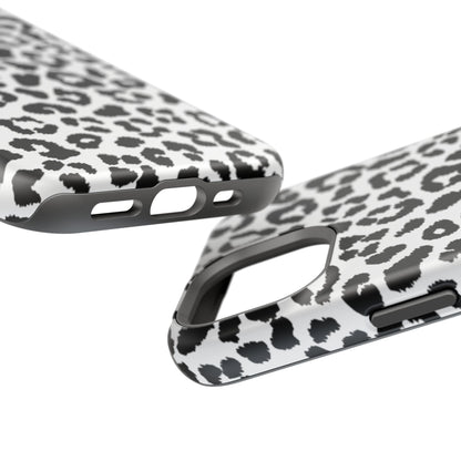 Monochrome Leopard Print Tough MagSafe iPhone Case – Classic Black and White Design with Dual-Layer Protection