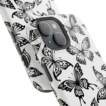 Monochrome Butterfly Pattern Tough MagSafe Case – Dual-Layer Protection with Matte Finish