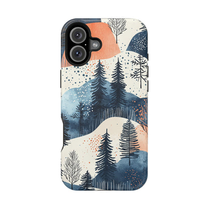 Winter Forest MagSafe iPhone Case | Watercolor Trees & Mountains