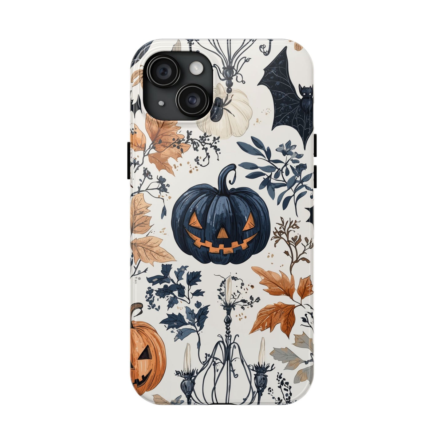 Vintage Halloween iPhone Case – Dark Jack-o'-Lanterns, Bats, and Autumn Leaves Design