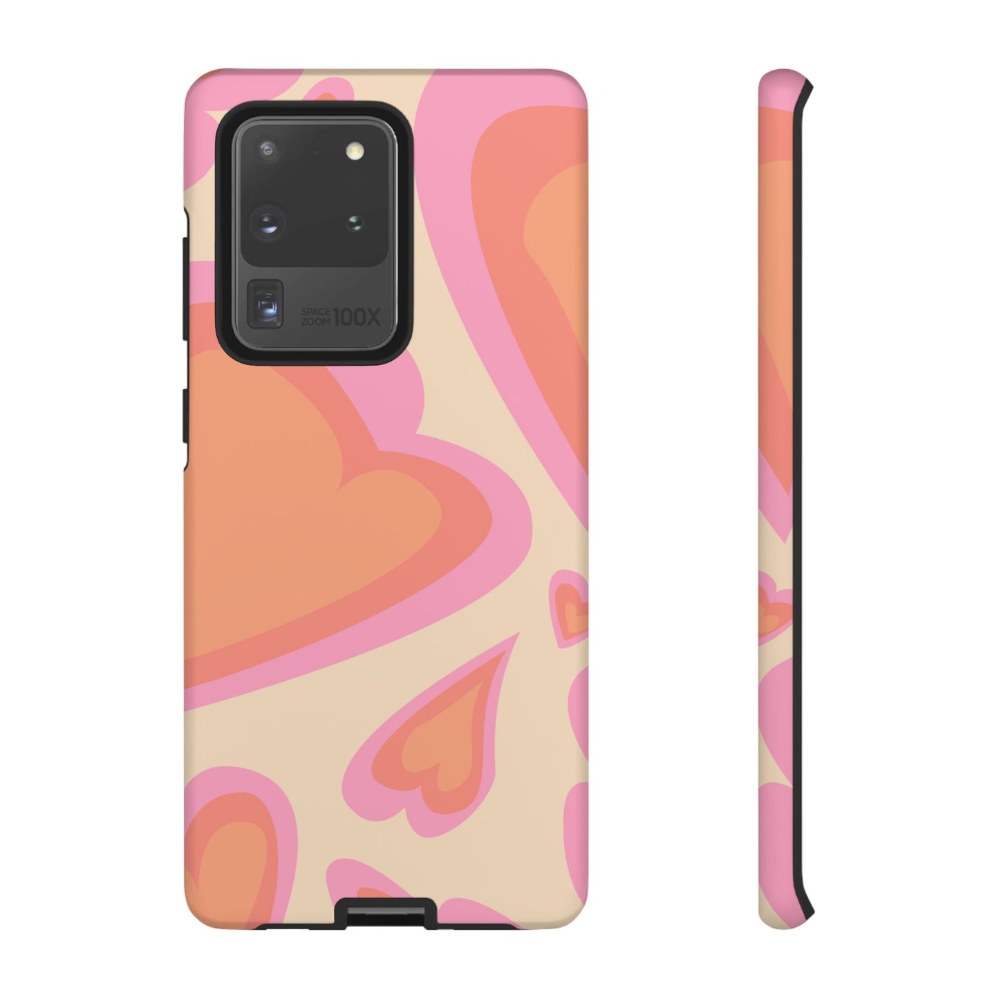 Retro Pink Hearts Samsung Galaxy Case – Shock-Resistant, Matte Finish, Dual-Layer Protection