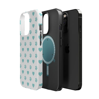 Mint Green Paw Print & Heart MagSafe Case – Pet Lover’s Magnetic Style