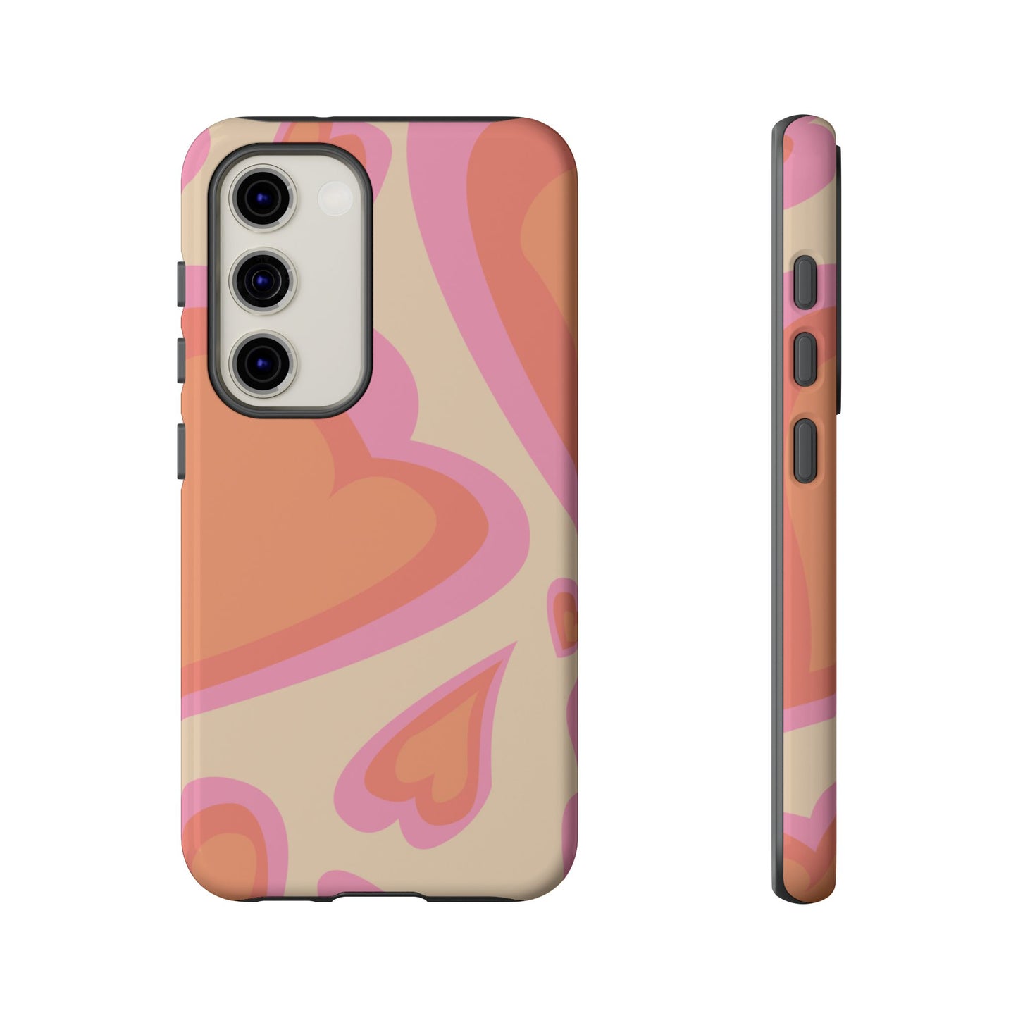 Retro Pink Hearts Samsung Galaxy Case – Shock-Resistant, Matte Finish, Dual-Layer Protection