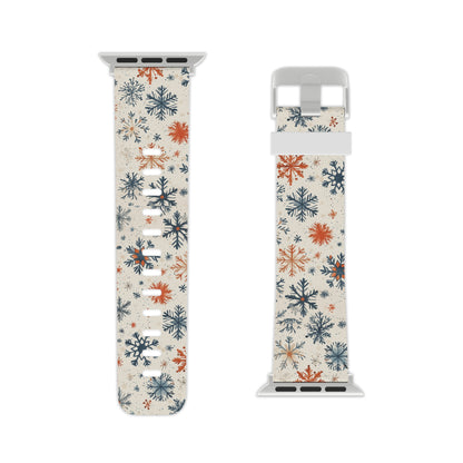  Rustic Orange and Blue Snowflake Pattern Apple Watch Band