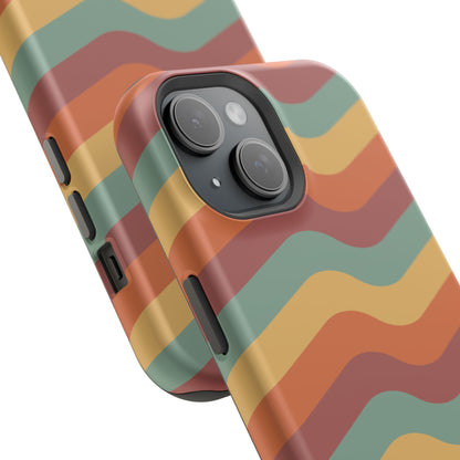 Retro Vibe Wavy Stripes MagSafe iPhone Case – 70s-Inspired in Teal, Orange, and Rust