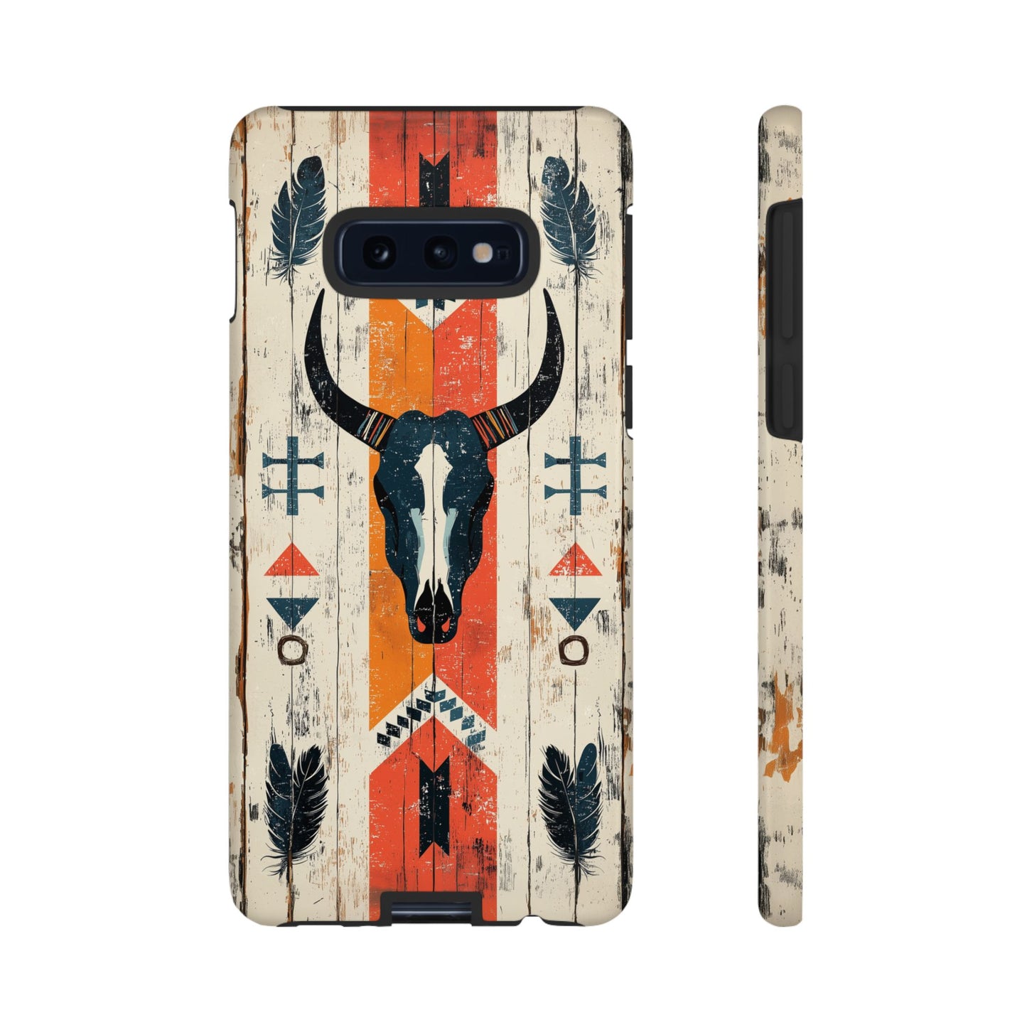 Rustic Western Bull Skull Tough Samsung Galaxy Case – Distressed Wood Design, Dual - Layer Protection - BOGO Cases