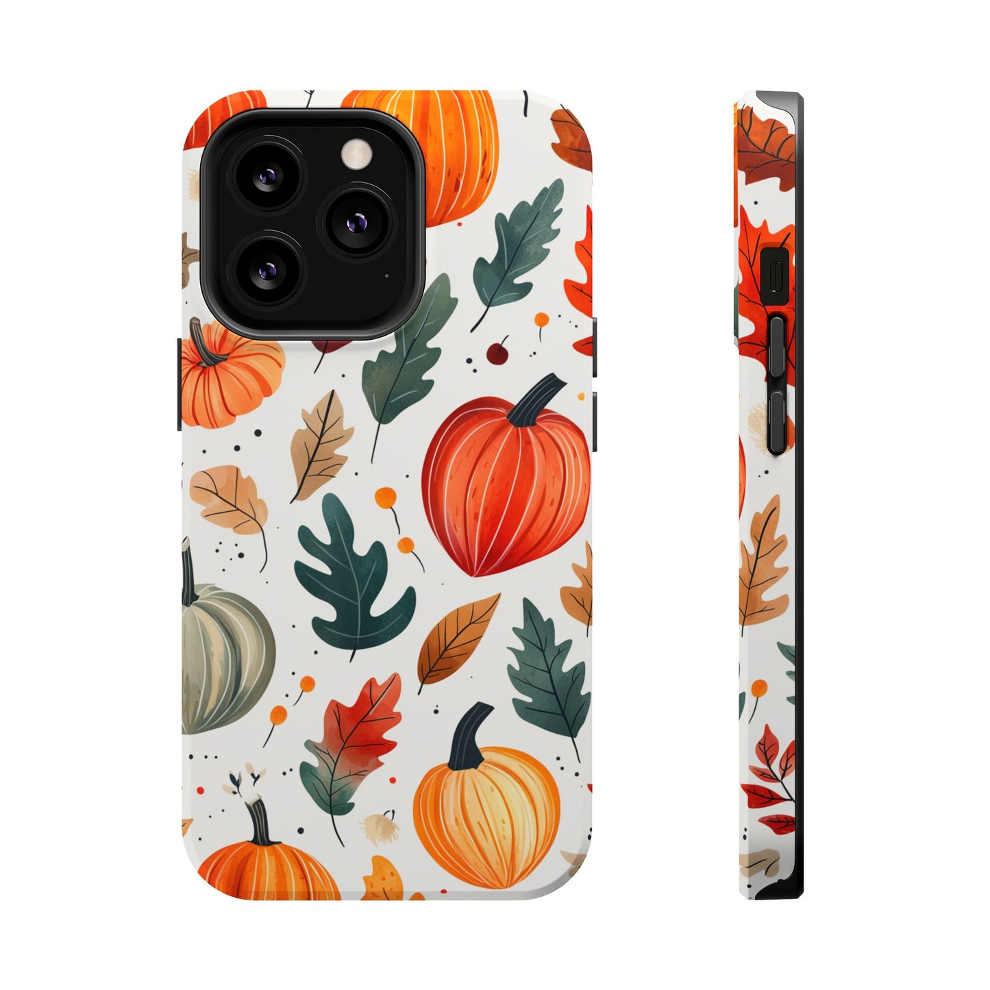 Autumn Harvest MagSafe iPhone Case - Pumpkin and Fall Leaf Design