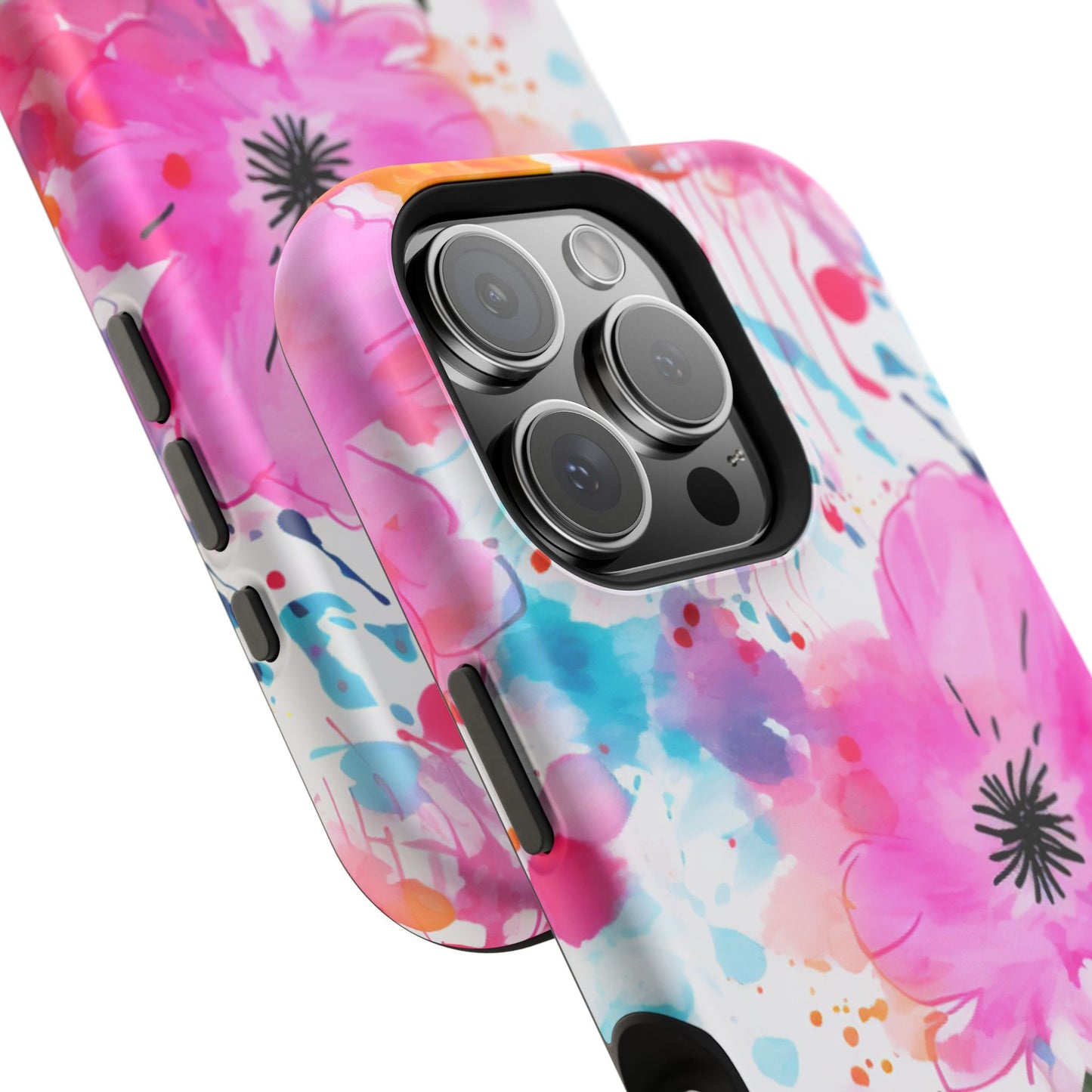 Color Splash Pink & Orange Watercolor Floral - MagSafe iPhone Case