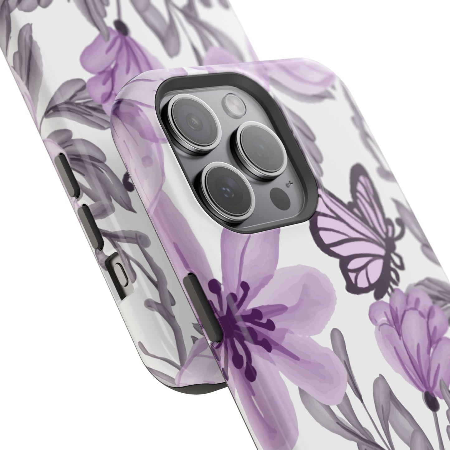 Lavender Bloom Butterfly MagSafe iPhone Case – Delicate Floral Design with Watercolor Details