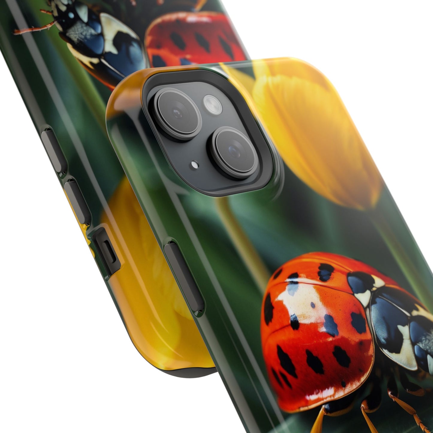 MagSafe iPhone Case: Vibrant Ladybug Amidst a Lush Yellow Flower Garden