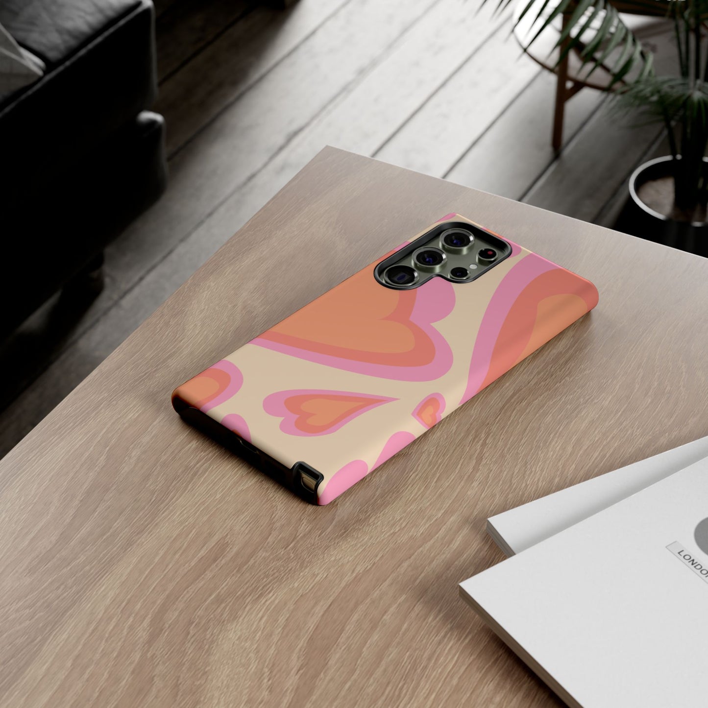 Retro Pink Hearts Samsung Galaxy Case – Shock-Resistant, Matte Finish, Dual-Layer Protection
