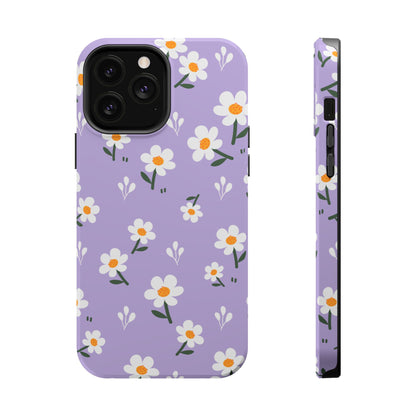 Purple Daisy Garden MagSafe  iPhone Case – Soft Lavender Background, Shockproof Protection with Slim Fit