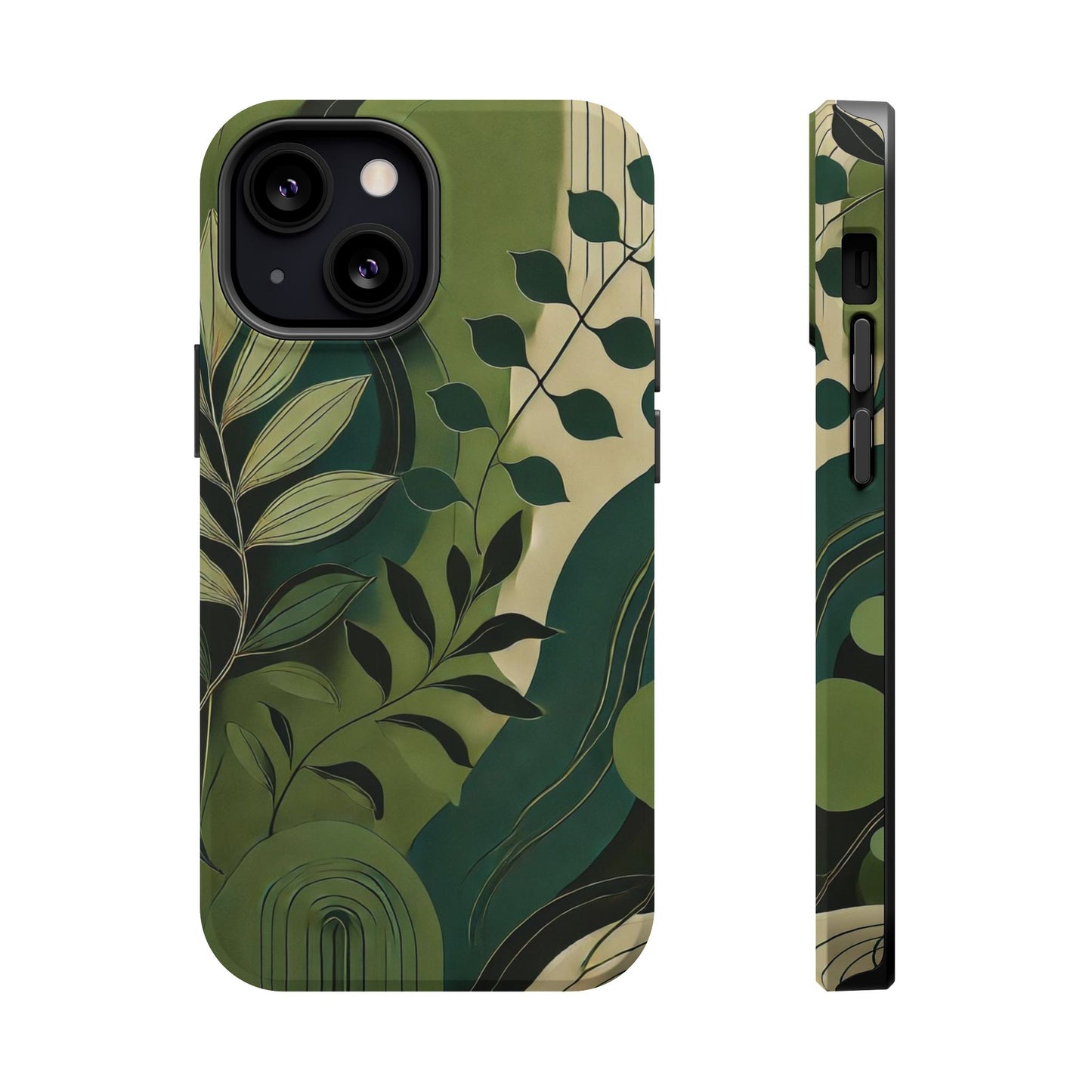 Abstract Green Leaves MagSafe iPhone Case - Nature-Inspired Protective Cover