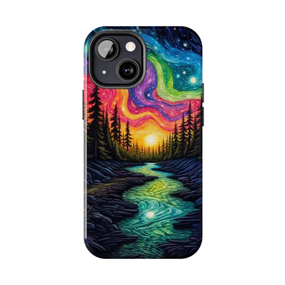 Celestial Nightscape iPhone Case – Vibrant River and Starry Sky Design