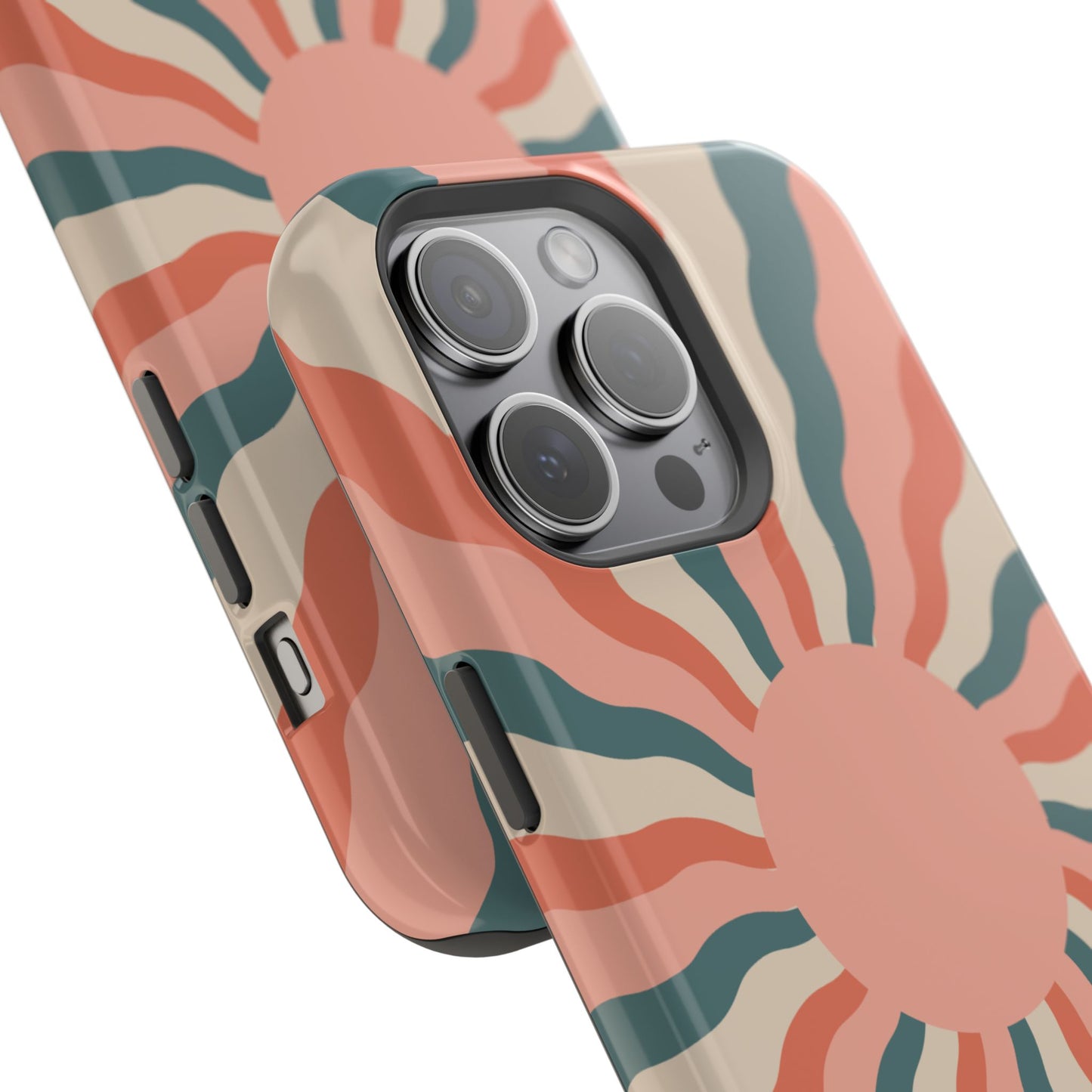 Retro Sunburst MagSafe iPhone Case – Bold 70s-Inspired Waves in Coral, Teal, and Cream