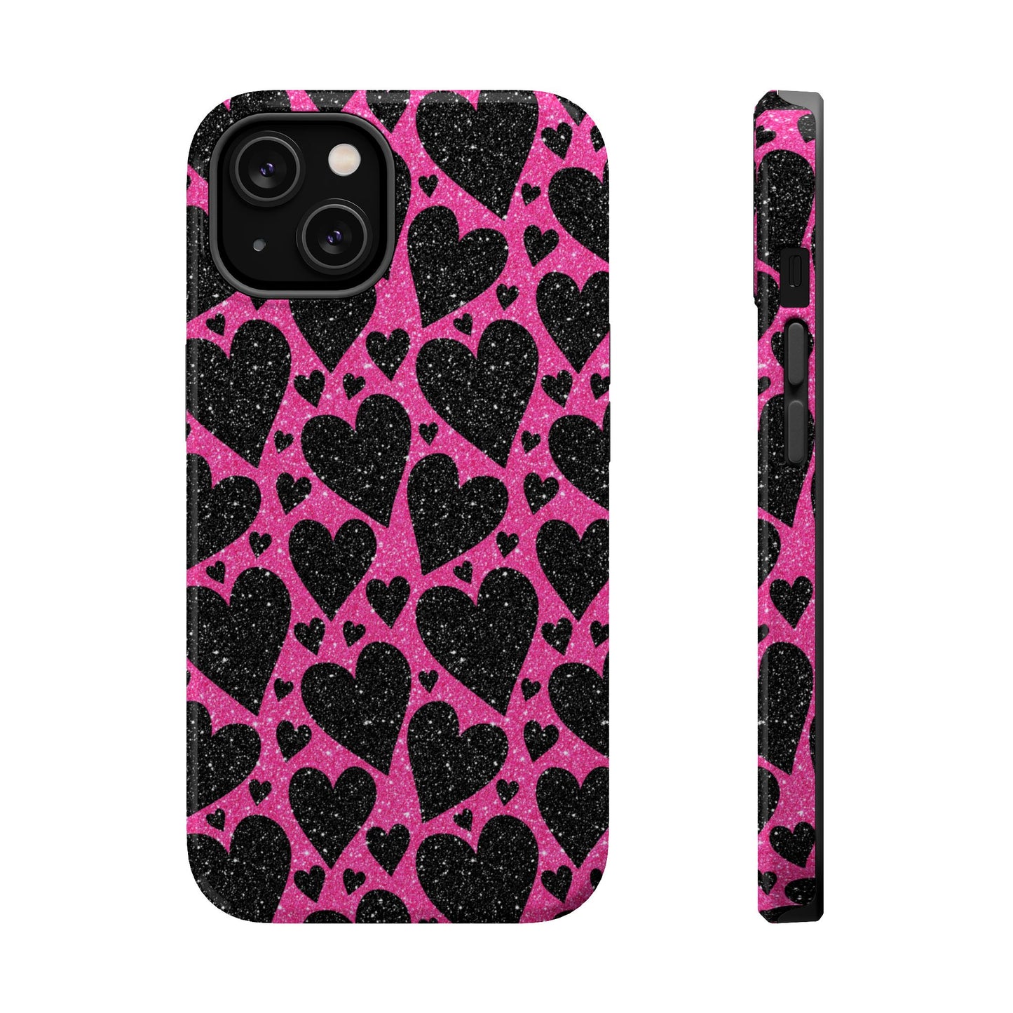 Pink Glitter Hearts MagSafe iPhone Case