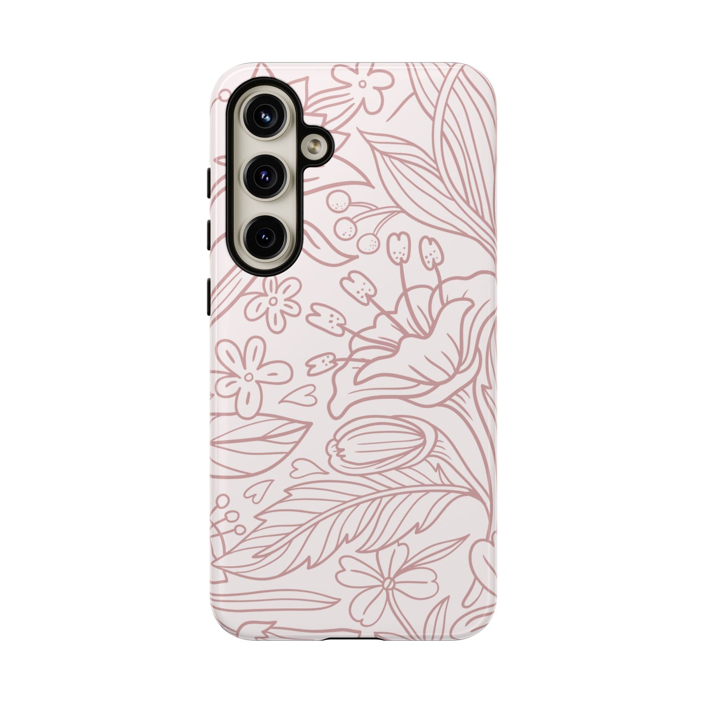 Blush Floral Line Art Tough Samsung Galaxy Case – Delicate Minimalist Design with Dual-Layer Protection