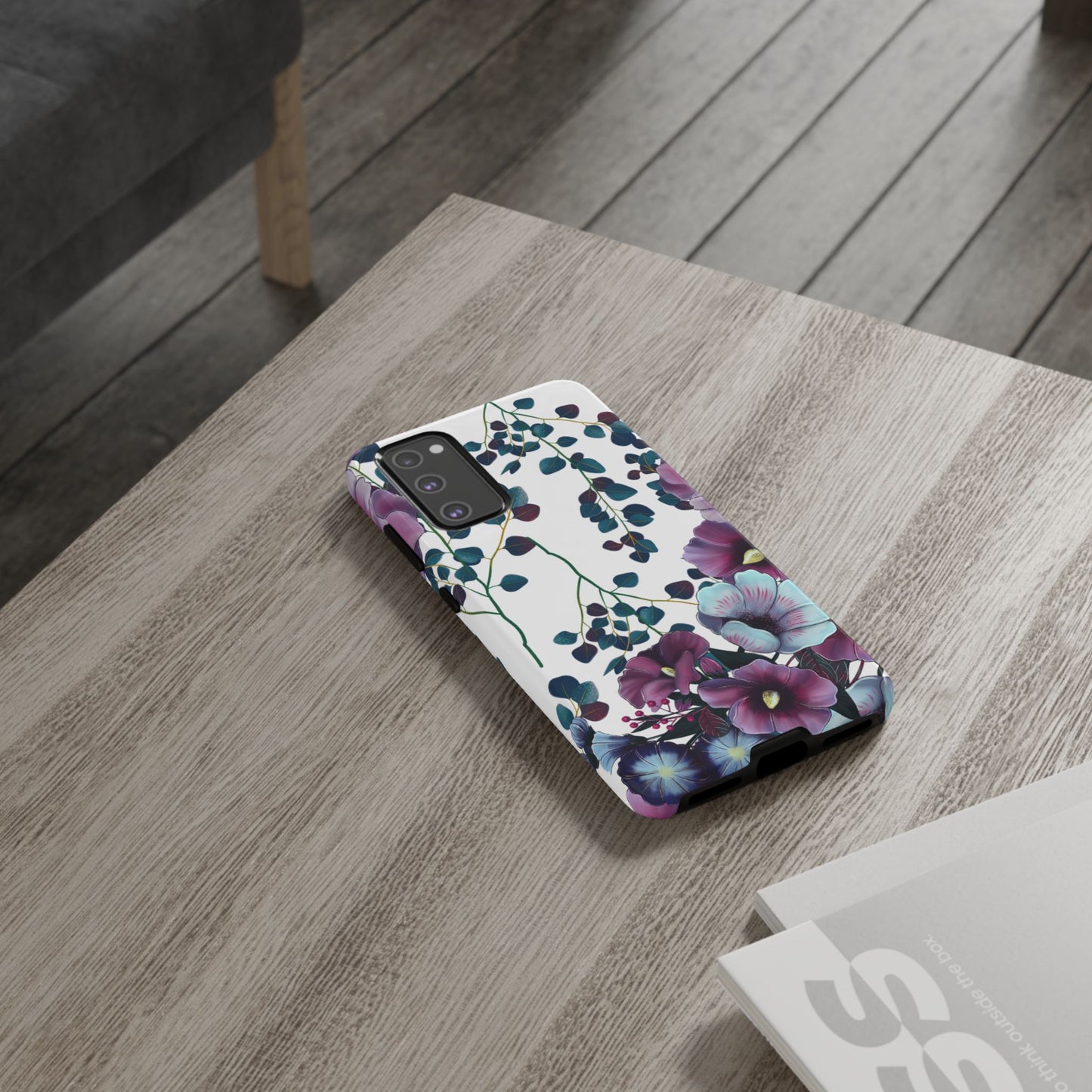 Moody Purple & Teal Floral Samsung Galaxy Series Case – Elegant Botanical Design