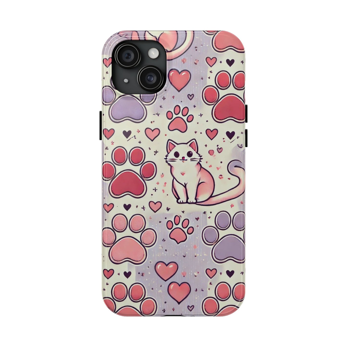 Cute Cat and Paw Print iPhone Case - Pet Lover’s Protective Cover