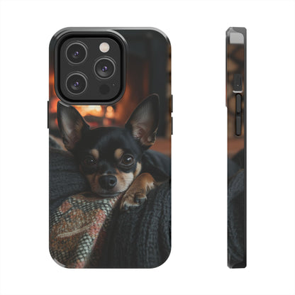 Cozy Chihuahua Fireplace iPhone Case – Warm and Stylish Design