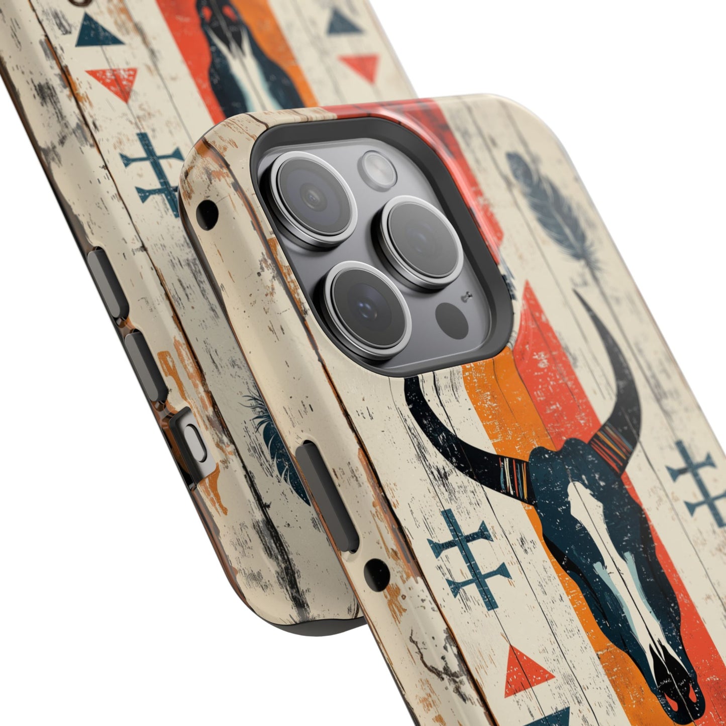 Rustic Western Bull Skull Tough MagSafe iPhone Case – Distressed Wood Design, Dual-Layer Protection