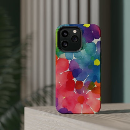 Rainbow Bloom Watercolor MagSafe iPhone Case – Slim Design, Glossy Finish