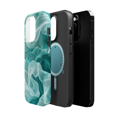 Elegant Flowing Teal Fabric MagSafe iPhone Case – Soft Waves Design