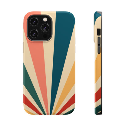 Retro Sunbeam MagSafe iPhone Case – 70s-Inspired Radiating Stripes in Coral, Teal, and Mustard