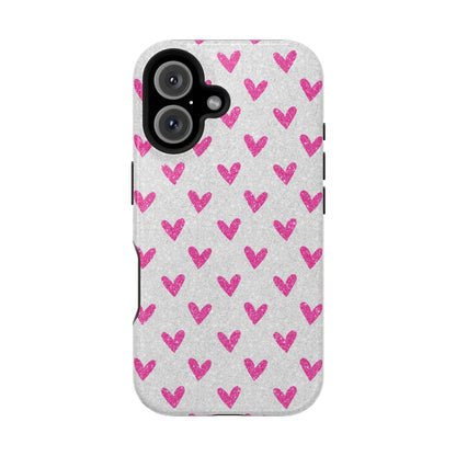 Pink Hearts on Glitter Silver – MagSafe iPhone Case