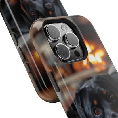 Charming Rottweiler by the Fireplace MagSafe iPhone Case – Cozy & Functional Design