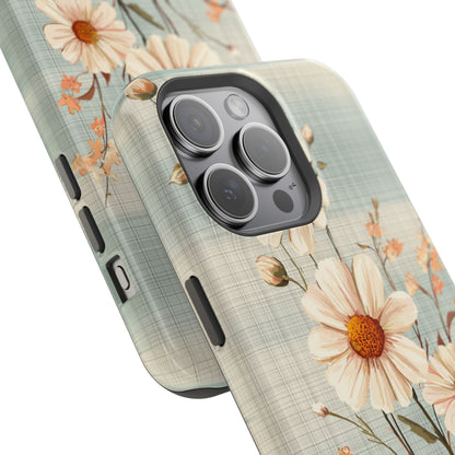 Pastel Green Daisy MagSafe iPhone Case - Floral Plaid Protective Cover