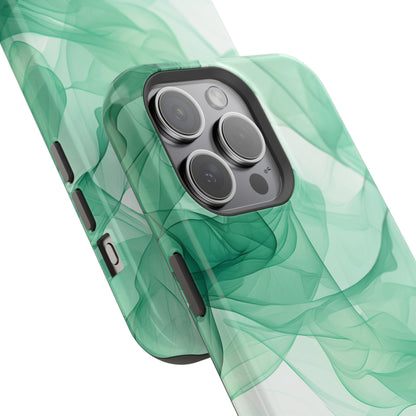 Translucent Flowing Green Fabric MagSafe iPhone Case – Elegant Fluid Design