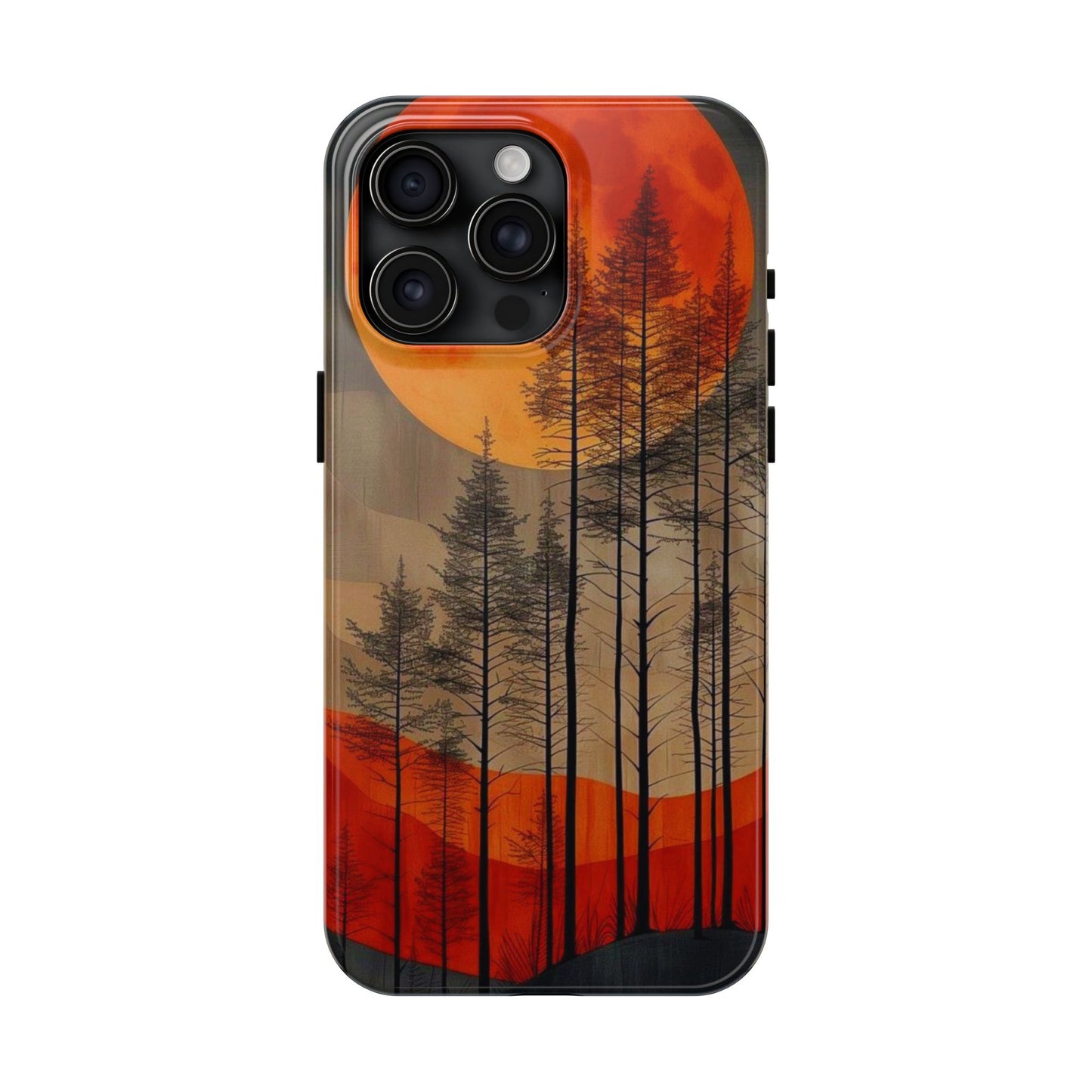 Moody Forest Moonrise iPhone Case – Dark Landscape Design, Dual-Layer Protection