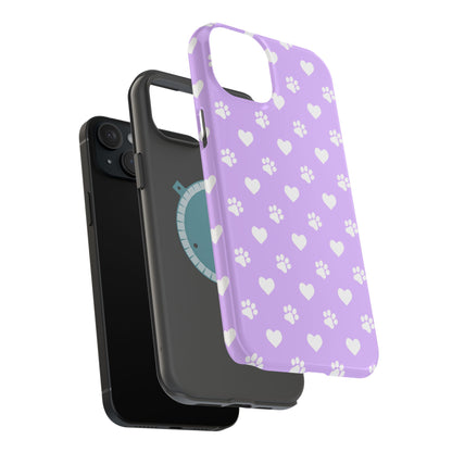 Lilac Paw Prints & Hearts – MagSafe iPhone Case