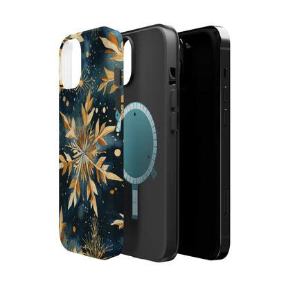 Gold Floral Snowflakes on Midnight Blue - MagSafe iPhone Series Case