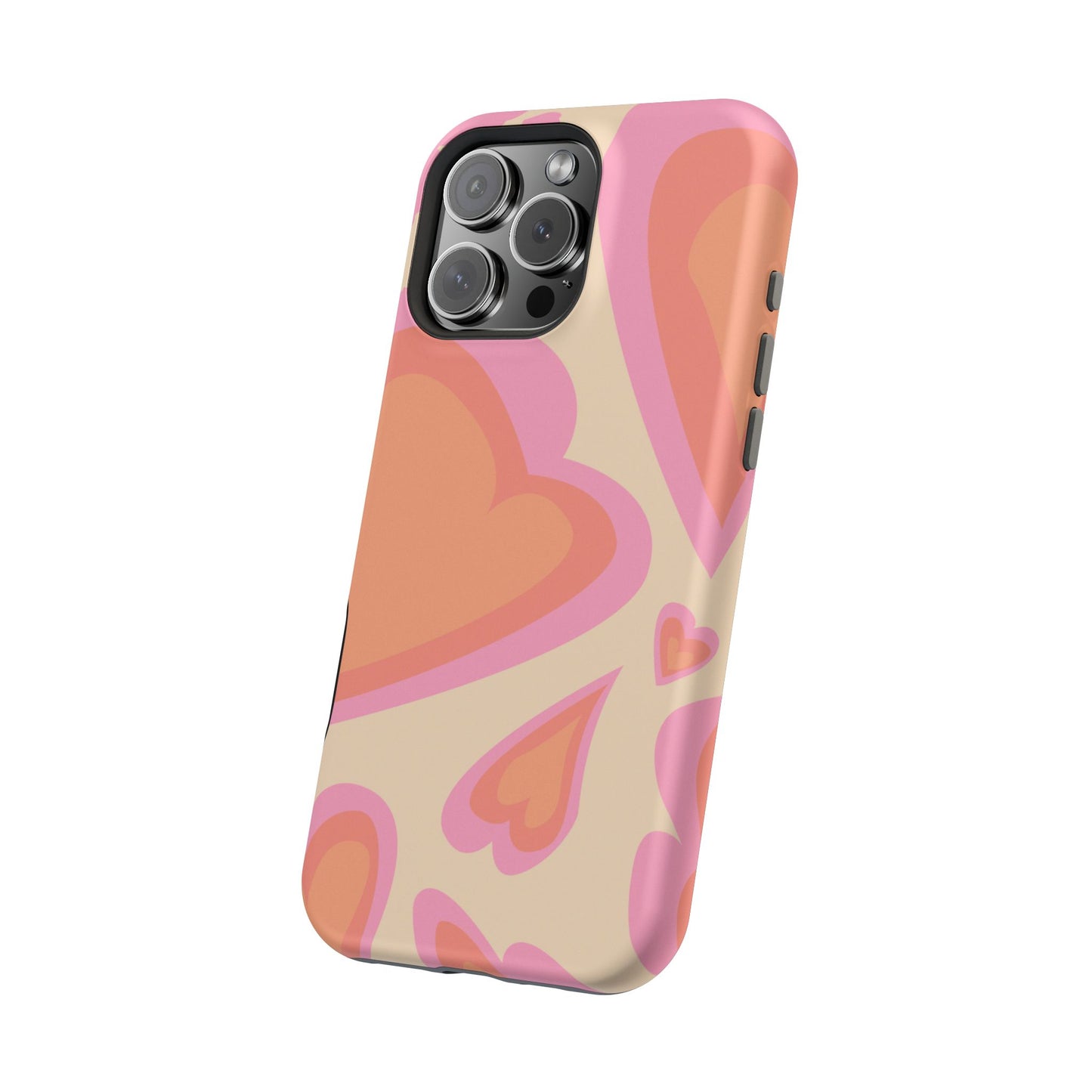 Retro Pink Hearts MagSafe iPhone Case – Shock-Resistant, Matte Finish, Dual-Layer Protection