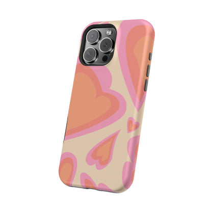 Retro Pink Hearts MagSafe iPhone Case – Shock-Resistant, Matte Finish, Dual-Layer Protection