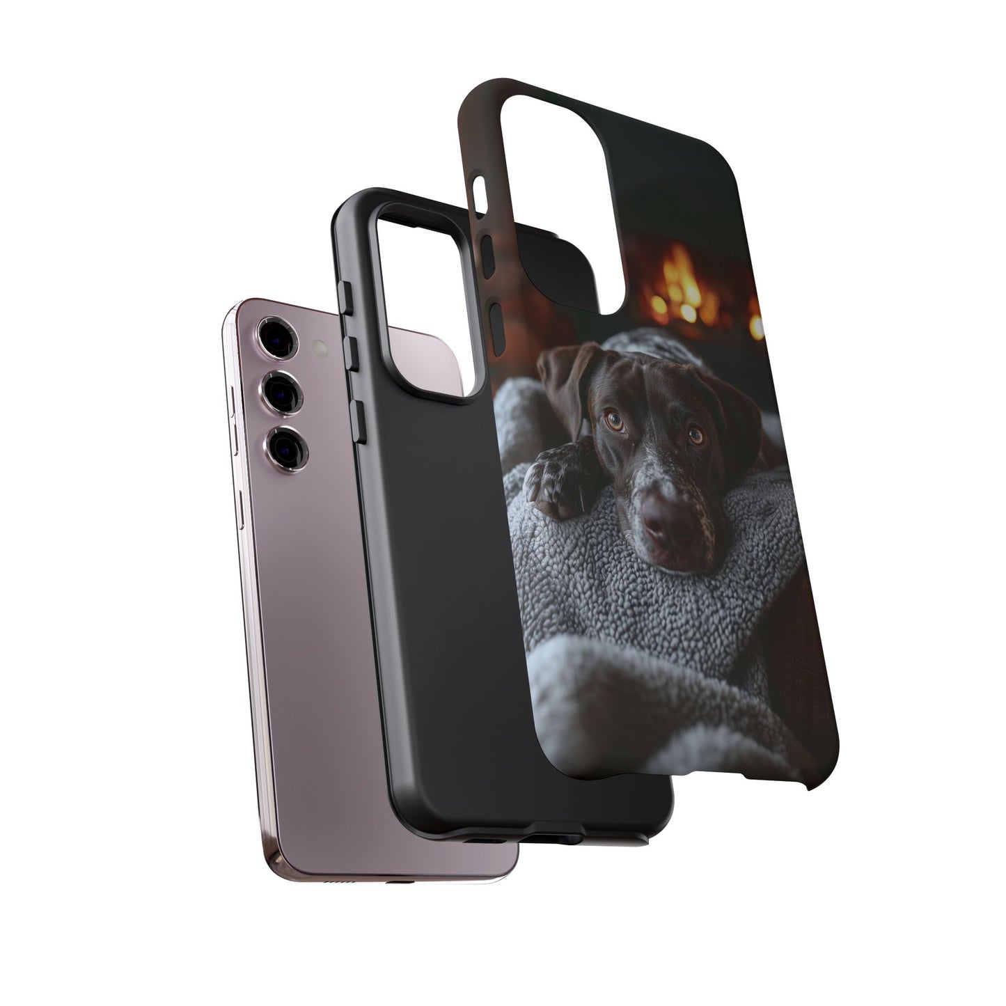 Cozy German Shorthaired Pointer Samsung Galaxy Case – Rustic Fireplace Protective Cover