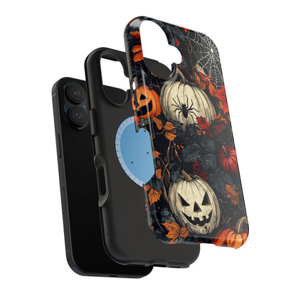 Hauntingly Elegant Halloween MagSafe iPhone Case – Pumpkins, Spiders, and Autumn Leaves Design