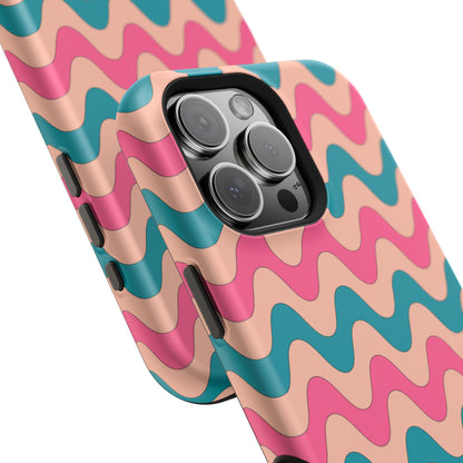 Retro Waves Pattern MagSafe iPhone Case – Shockproof Design with Dual-Layer Protection