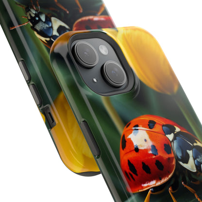 MagSafe iPhone Case: Vibrant Ladybug Amidst a Lush Yellow Flower Garden