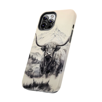 Highland Cow with Majestic Mountain Valley Backdrop | Western Cowgirl Phone Cases