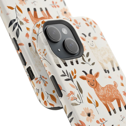 MagSafe iPhone Case: Smiley Goats & Dried Flowers – Vintage Charm