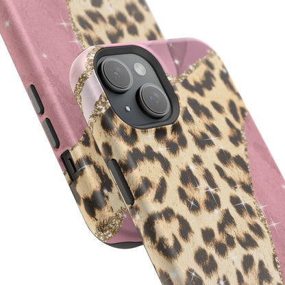 Pink Glam Leopard - MagSafe iPhone Series Case with Glitter Accents