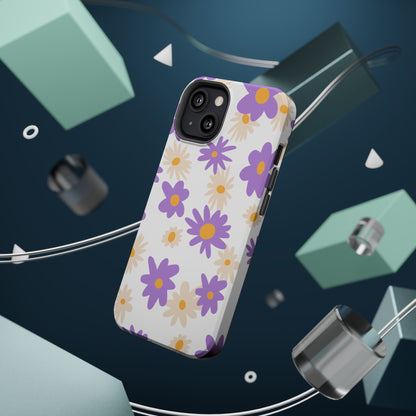 Retro Daisy Flower MagSafe iPhone Case – Pastel Purple & Cream Floral Design with Matte Finish