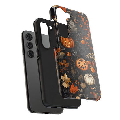 Elegant Halloween Samsung Galaxy  Case – Pumpkin Jack-o'-Lanterns, Cobwebs & Autumn Foliage Design