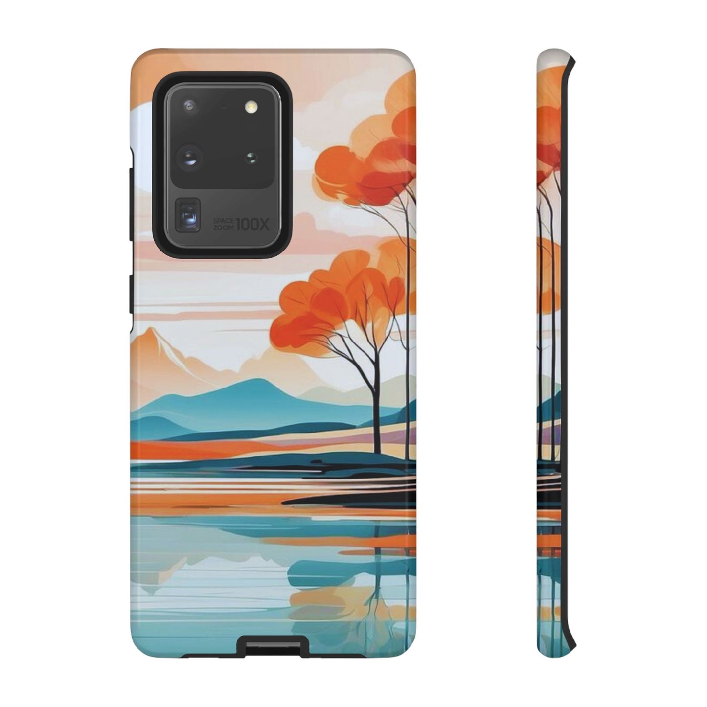 Serene Sunset Lake Samsung Galaxy  Case – Minimalist Landscape Art, Dual-Layer Protection