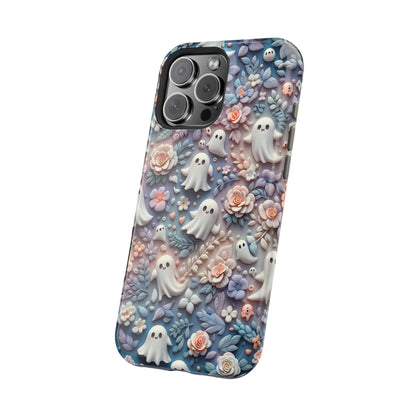 Cute MagSafe Ghosts Flowers Phone Case | Ethereal Clay Style | Autumn and Halloween Aesthetic | Tough Dual Layer Protection