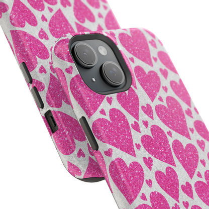 Pink Glitter Hearts Pattern MagSafe Case