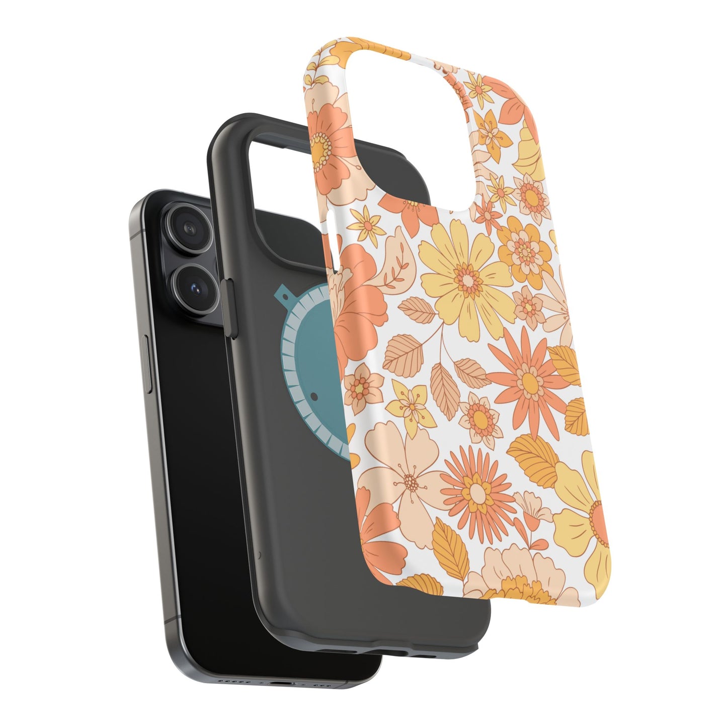 Vintage Floral Bloom MagSafe iPhone Case – Warm Orange & Yellow Retro Flower Design with Matte Finish